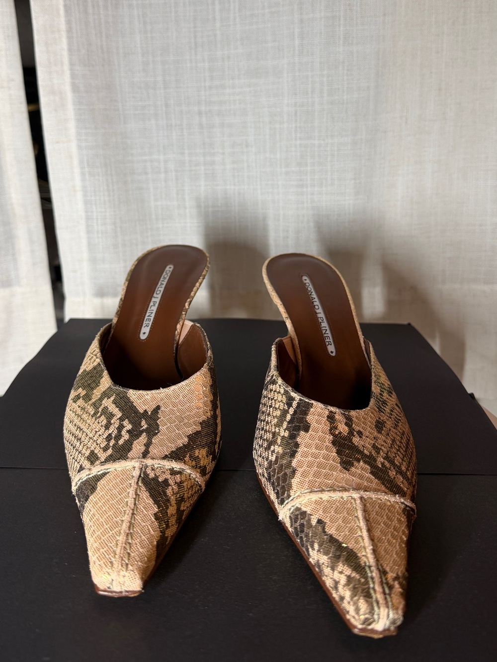 Donald J. Pliner Pink and Brown Snake-Print Pointed Mule Heel